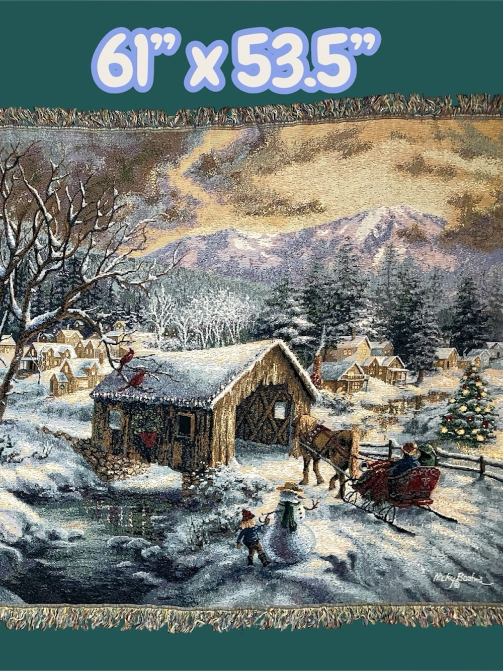 Vintage Holiday Winter Village Woven Throw Blanket – Snowy Scenic Décor